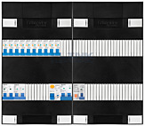 1F groepenkast 48M met 10 aardlekautomaat+kook+AF+PV16-2P