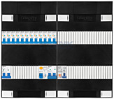 1F groepenkast 48M met 12 aardlekautomaat+kook+PV20-2P