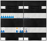 1F groepenkast 48M met 7 aardlekautomaat+kook+PV20-2P