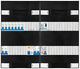 1F groepenkast 48M met 7 aardlekautomaat+kook+PV20-2P+BT