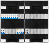 1F groepenkast 48M met 9 aardlekautomaat+kook+PV20-2P