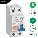SEP RCM2 Aardlekautom. 1p+n, B6, 100mA, 6kA, Type A