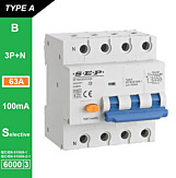 SEP RCM4 Aardlekautom. 3p+n, B63, 100mA, 6kA, Type A[S], (81mm)