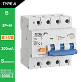 SEP RCM4 Aardlekautom. 3p+n, B63, 300mA, 6kA, Type A[S], (81mm)