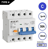 SEP RCM4 Aardlekautom. 3p+n, C50, 30mA, 6kA, Type A, (81mm)