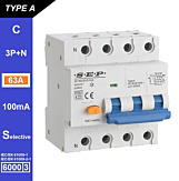 SEP RCM4 Aardlekautom. 3p+n, C63, 100mA, 6kA, Type A[S], (81mm)
