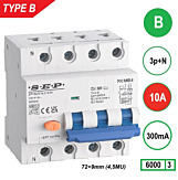 SEP RCMB Aardlekaut. Type B, 3p+n B10 300mA 6kA (81mm)