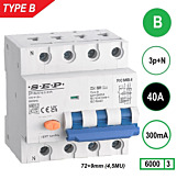SEP RCMB Aardlekaut. Type B, 3p+n B40 300mA 6kA (81mm)
