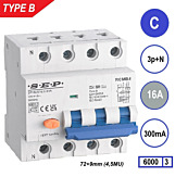 SEP RCMB Aardlekaut. Type B, 3p+n C16 300mA 6kA (81mm)