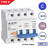SEP RCMB Aardlekaut. Type B, 3p+n C32 30mA 6kA (81mm)