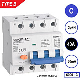 SEP RCMB Aardlekaut. Type B, 3p+n C40 30mA 6kA (81mm)